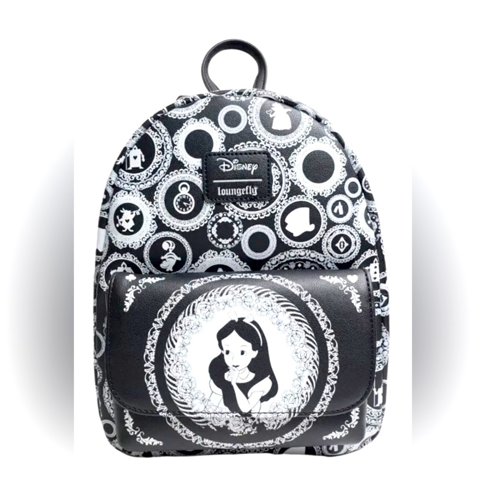 NWT Loungefly Disney Alice in Wonderland Backpack Black and White